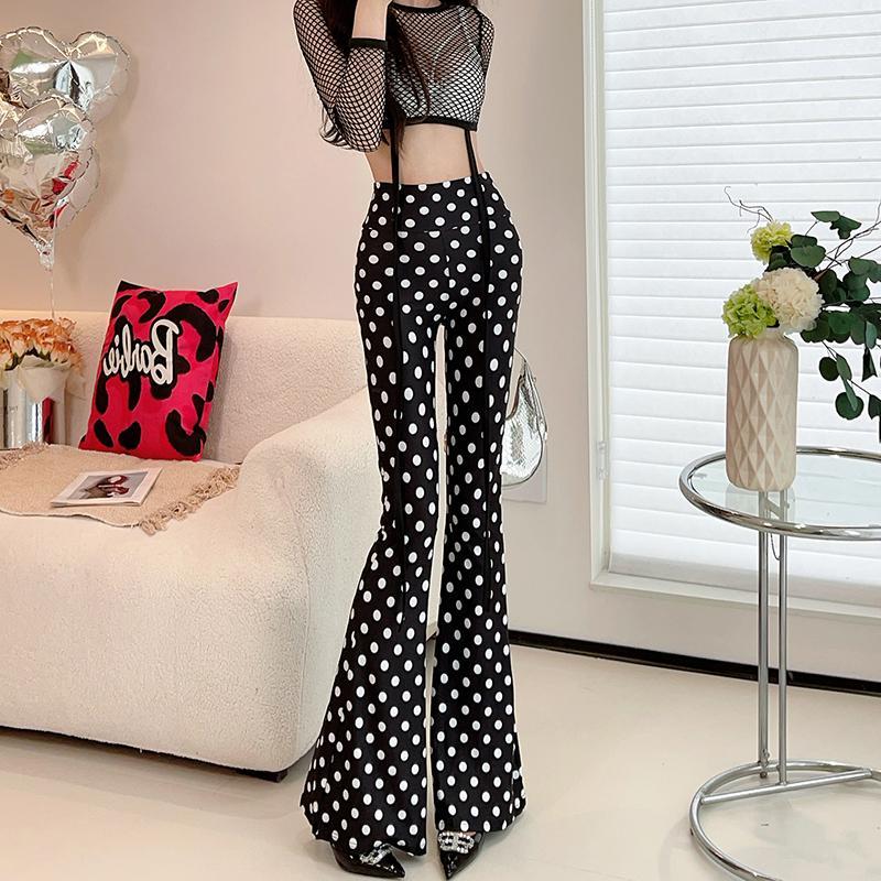 Spring Thin Women's High-waisted Flared Pants Slim Fit Trousers Printed Stretch Flared Pants