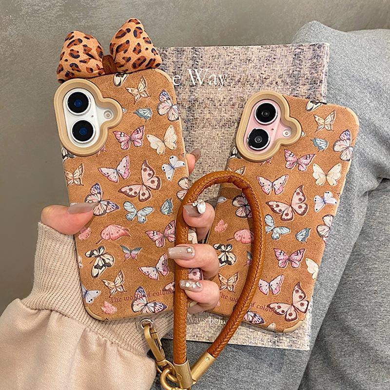 Autumn and Winter Leather Full Screen Butterfly Suitable for Apple 16promax Mobile Phone Case IPhone 15 Protective Case 14/13