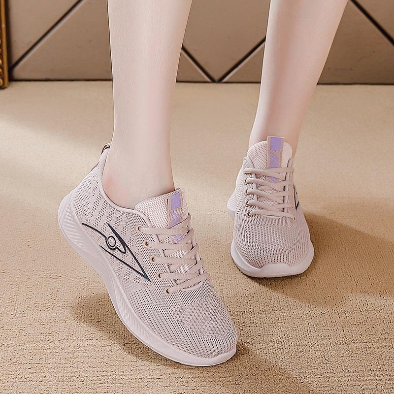 2026 summer new breathable fly-woven sports shoes women's versatile fly-woven mesh flat bottom lightweight hollow running shoes women