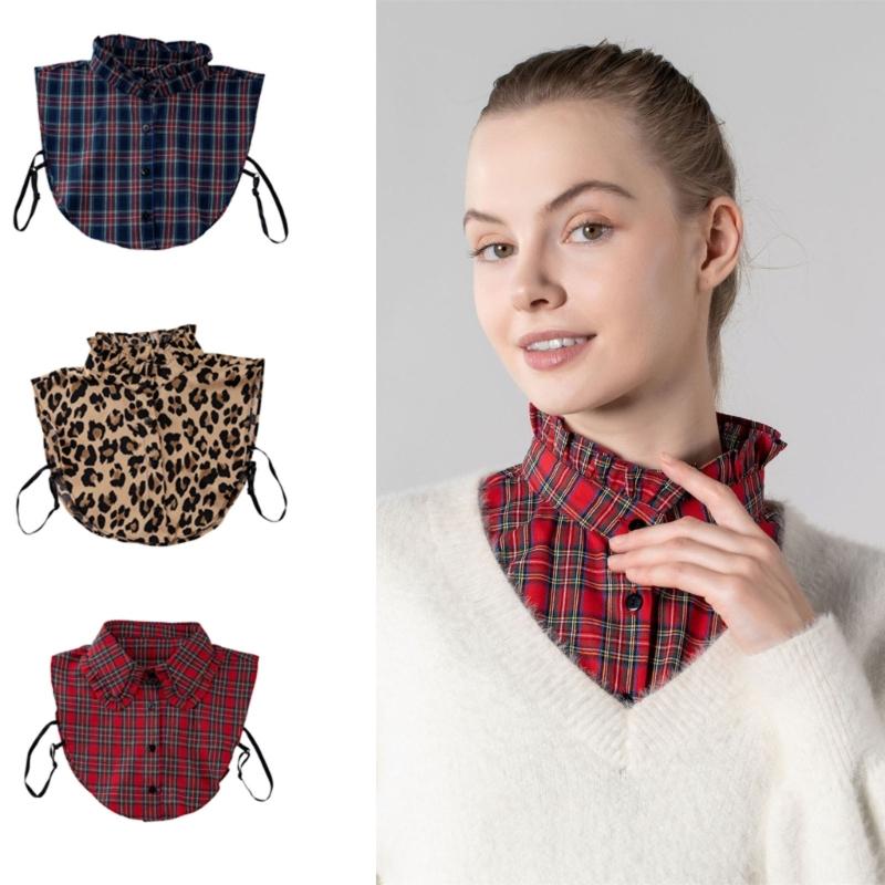Checkered Pattern Detachable Collar Soft Polyester Fabric Decorative Lapel Collar For All Day Wear Women Accessories