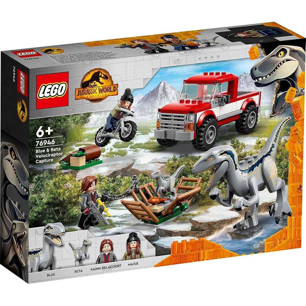 LEGO Jurassic World Velociraptor Capture Toy Set with Blue and Beta Figures for Kids Ages 6-9