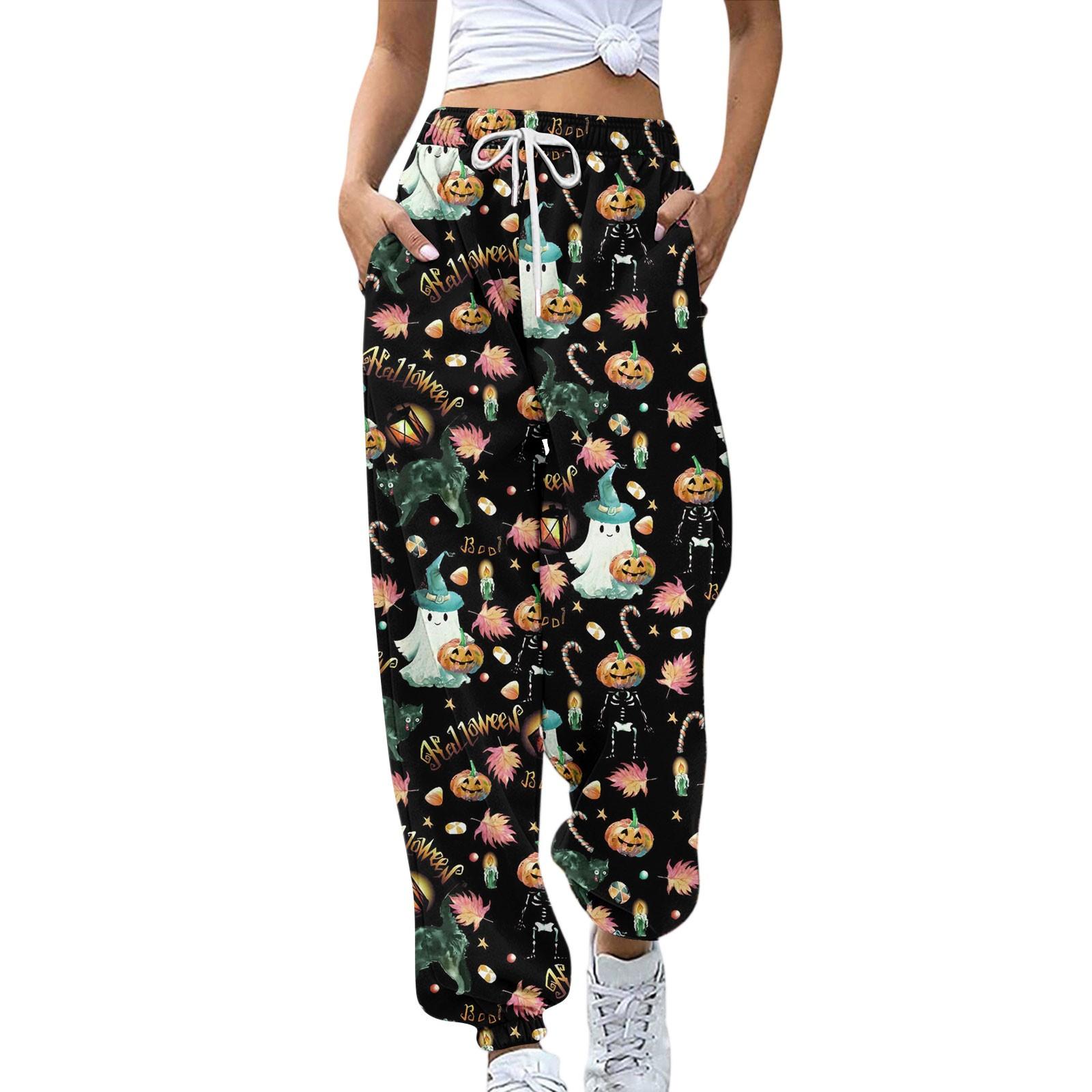 

Женские спортивные штаны Эластичный пояс Кулиска Повседневные брюки Принт на Хэллоуин Брюки с карманами M