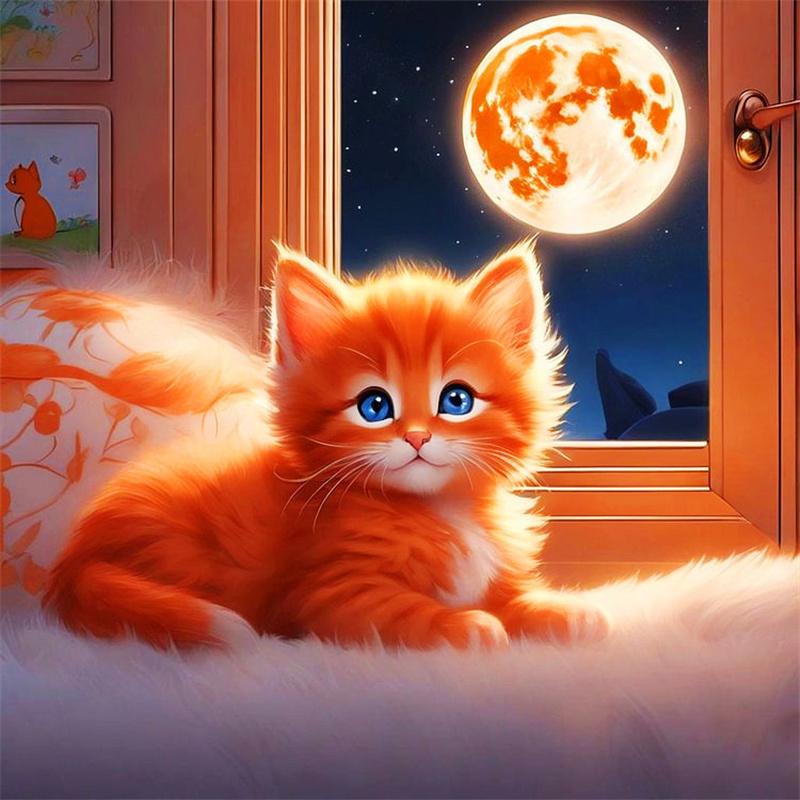 DIY Diamond Painting Cute Kitten Cross Stitch Kit Mosaic Art Diamond Painting Full Circle Diamond Home Decoration
