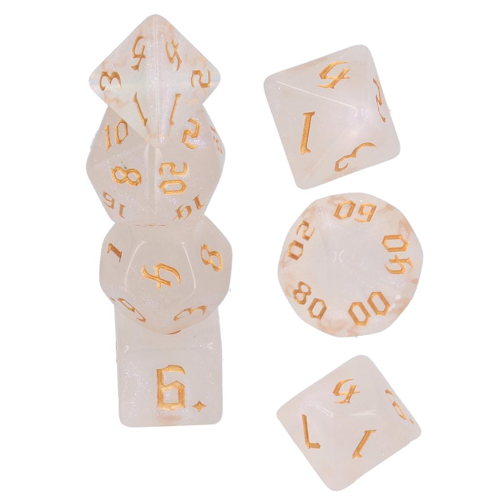 7pcs Polyhedral Dice Acrylic White Polyhedral 7‑Die Dice Game Toys for Role Playing