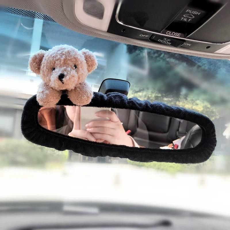 Universal Stretchable Soft Rearview Mirror Protective Cover Polyester Anti-Collision Car Interior Mirror Accessory Cover Bear Cover