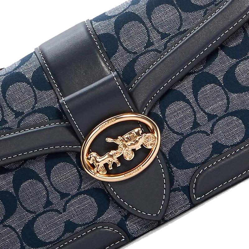 COACH Kleo Chambray Plain Weave Fabric Handbag Medium Women's Denim Blue (Unisex) Handbags C8513 IMDEI