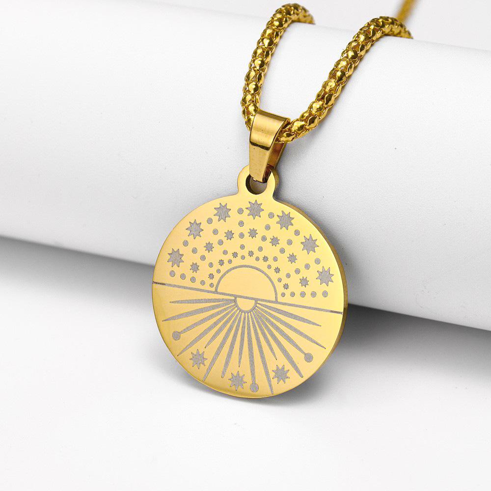 Sun On the Sea Pendant Necklace for Women Simple Round Row Pendant Necklace