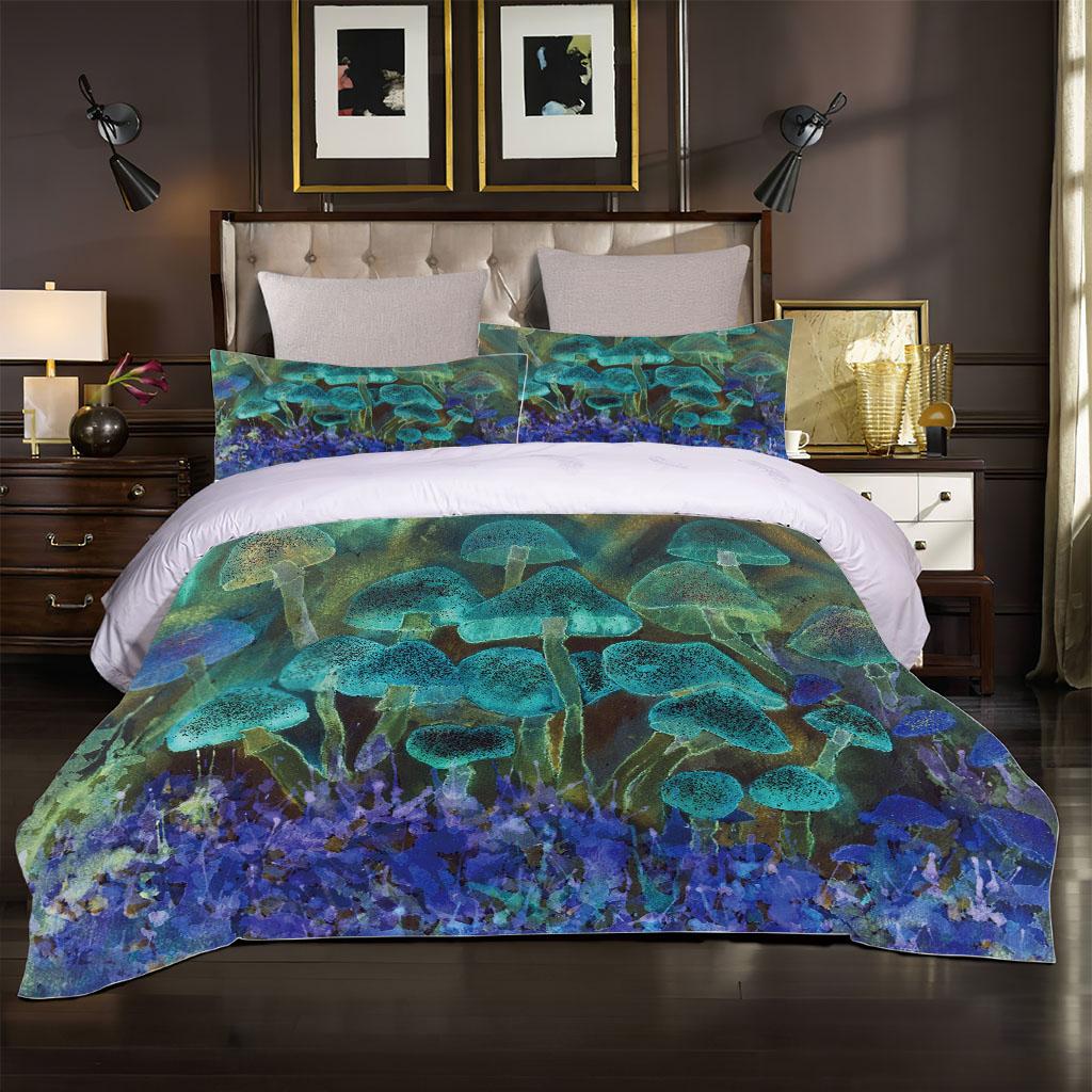 Queen Bettwäsche-Set 3D Bettbezug Pflanzen Pilz Stil Bettdeckenbezug Dreiteiliges Set Full Size Für Mädchen Jungen Schlafzimmer Deko