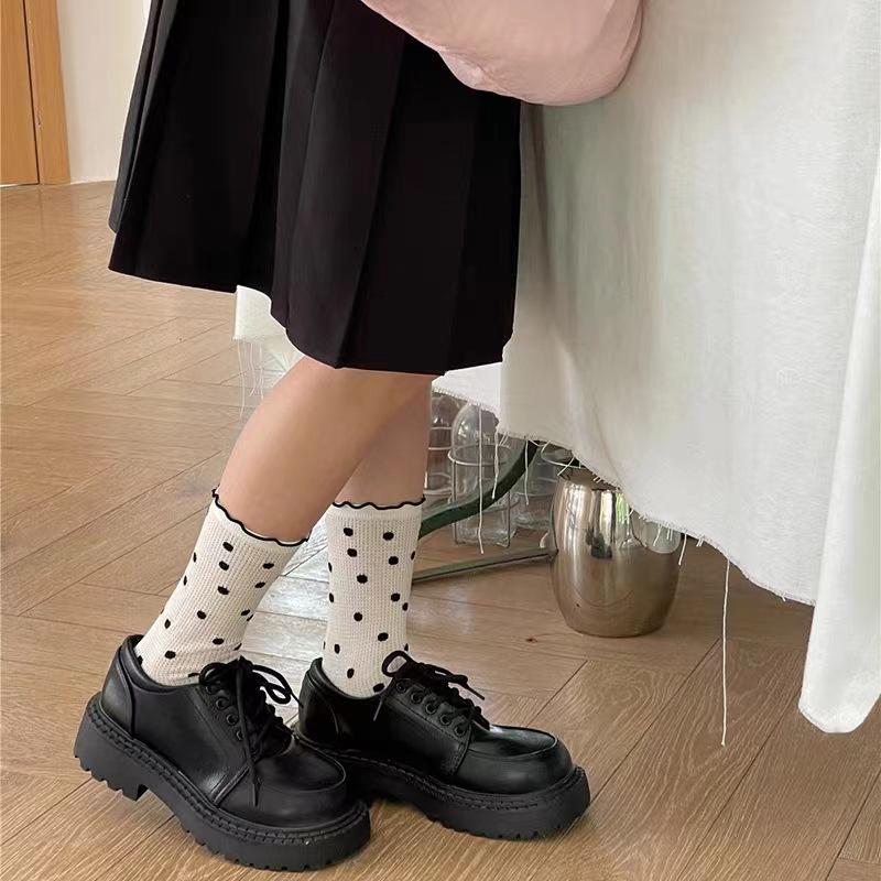 Polka Dot Socks With Hole Slippers Medium Tube Mesh Summer Thin Medium Tube Cotton Breathable Stacking Socks