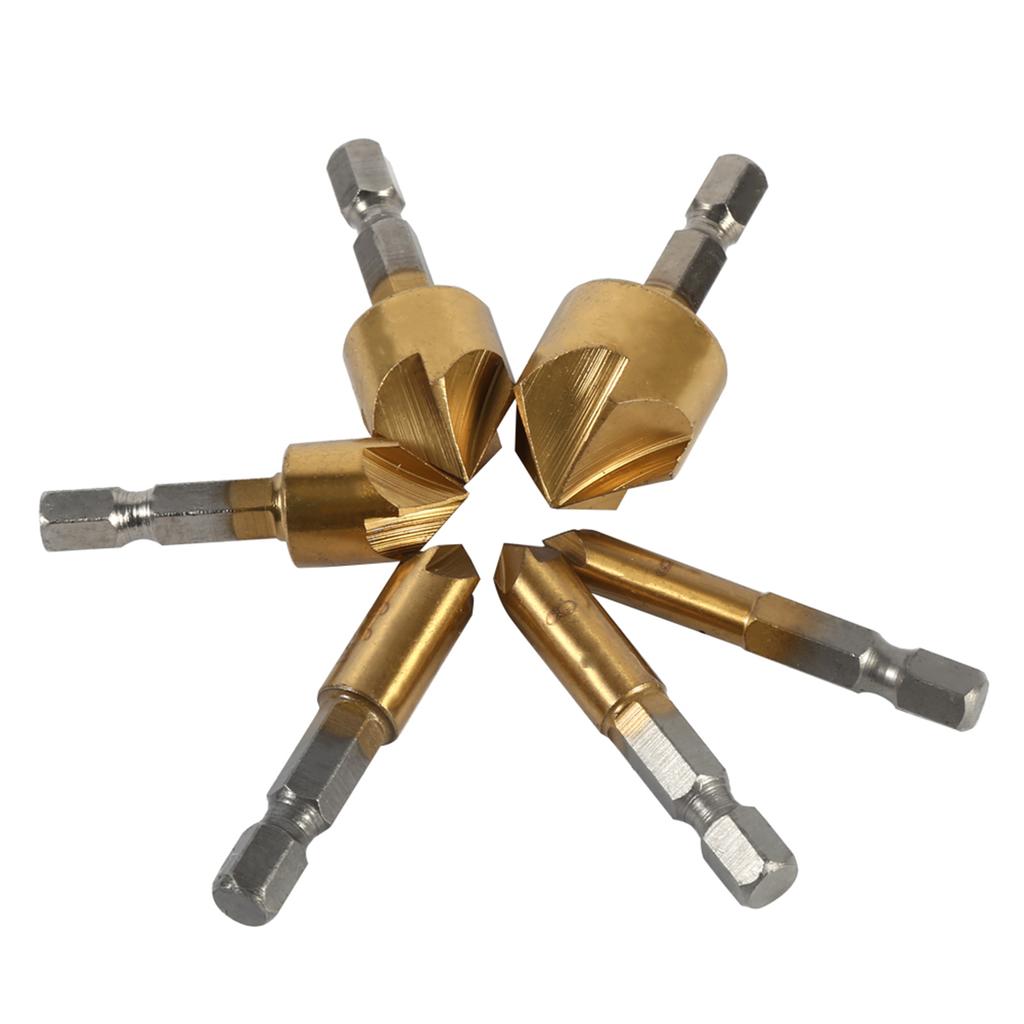 6 Stück HSS Anfas-Senker 1/4" Sechskantschaft 90 Grad Holz Anfasfräser 6mm19mm