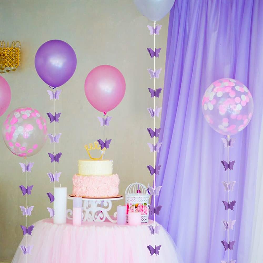 BEISHIDA 5Pcs Purple Lavender Butterfly Paper Garland Hanging Decorative Banner for Halloween Home Ceiling Decor Birthday Party Baby Shower Wedding