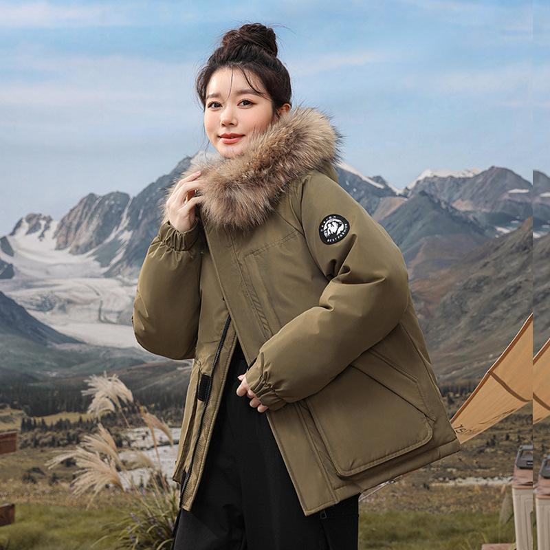 

Женская куртка средней длины с хлопковой подкладкой на зиму Новая корейская куртка-парка с капюшоном и большим меховым воротником XXL
