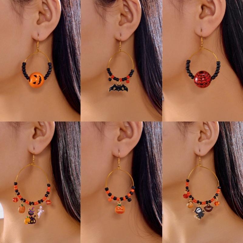 Elegant Black Spiders Bat Drop Earrings Lightweight Zinc Alloy Goth Style Halloween Costume Jewelry Party Ear Accessories