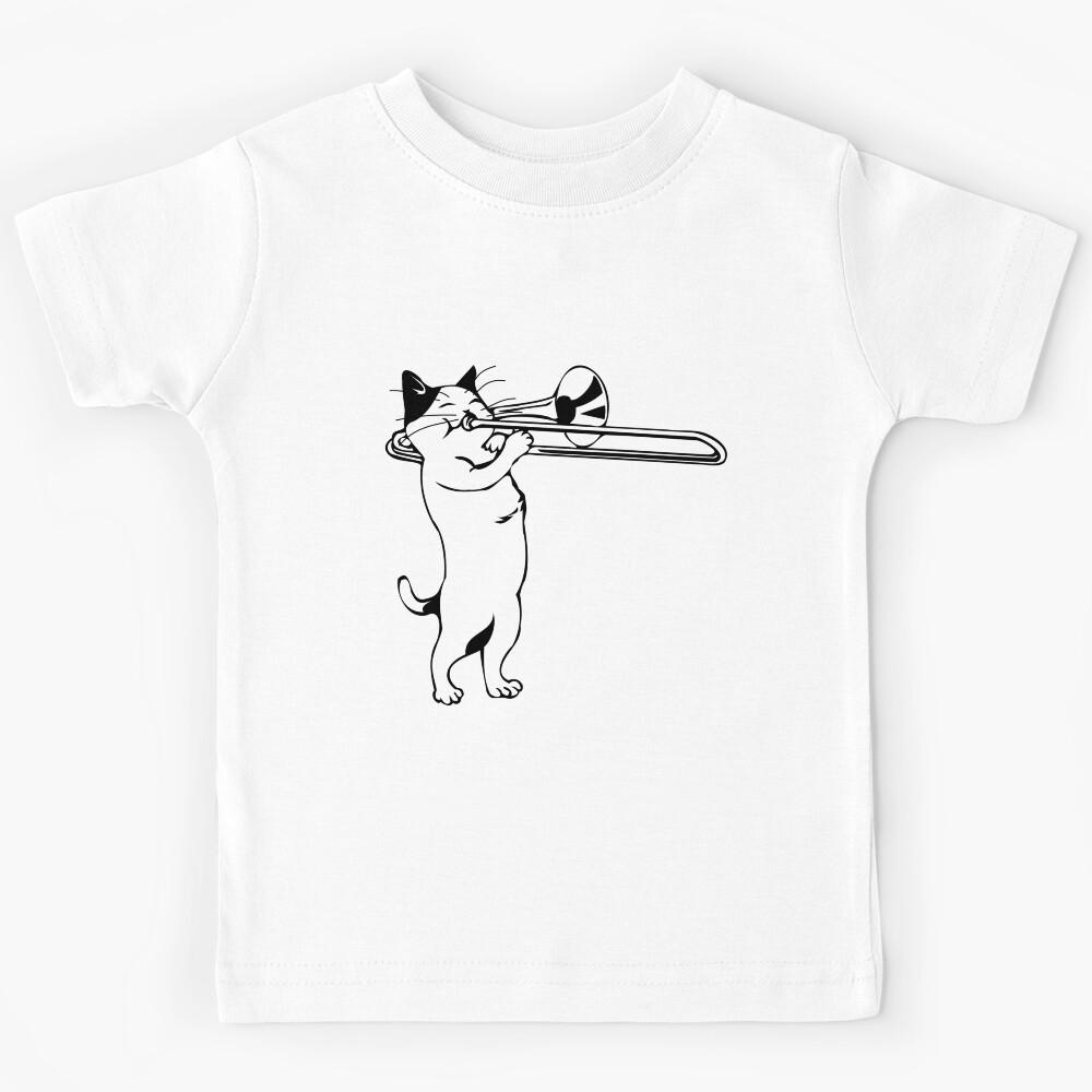 Cute white cat playing trombone music instruments for cat lovers Kids T-Shirt 170