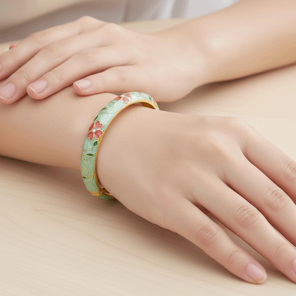 Enamel Vintage Cloisonne Bangle Traditional Chinese Chinese Flower Bangle Classic Cherry Blossom Women's Hand Bracelet