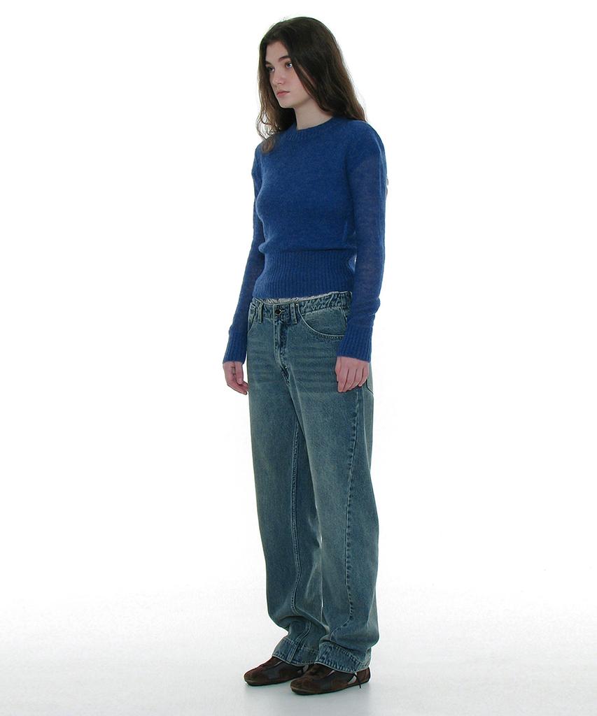 PARTIMENTO WOMEN Sheer Wide Rib Knit Crewneck_Blue