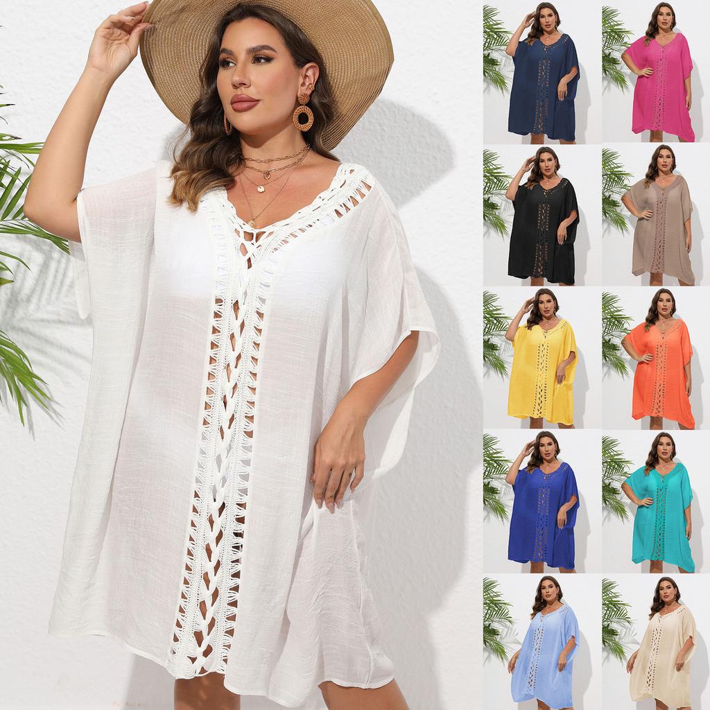 Women's Dress Large Size Women's Hand Hook Splicing Loose Beach Bikini Overcoat