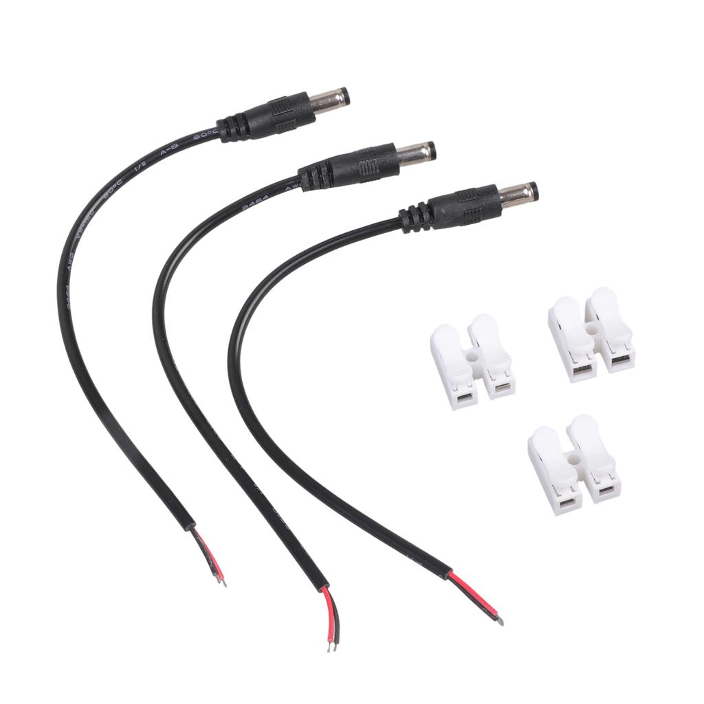 Pack of 3 Power Repair Cables 5.5x2.5mm Male to 2 Wire with Pre Tinned Ends Plastic Metal Texture for Easy Connection