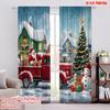 2pcs,2D Plane Printing Light Filtering Curtains Christmas Eve Train Versatile Polyester Fabric (without Rod) Holiday for Living