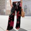 Ladies' Loose And Casual Christmas Printed Wide Leg Pants With Elastic Waistband Drawstring And Pocket Pants