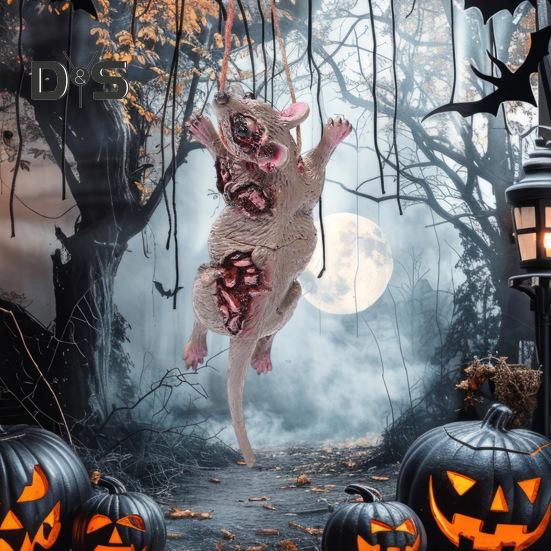 Halloween Pendant Realistic Creepy Hanging Rat Pig Head Spider Bat Decoration Haunted House Prop for Halloween Party