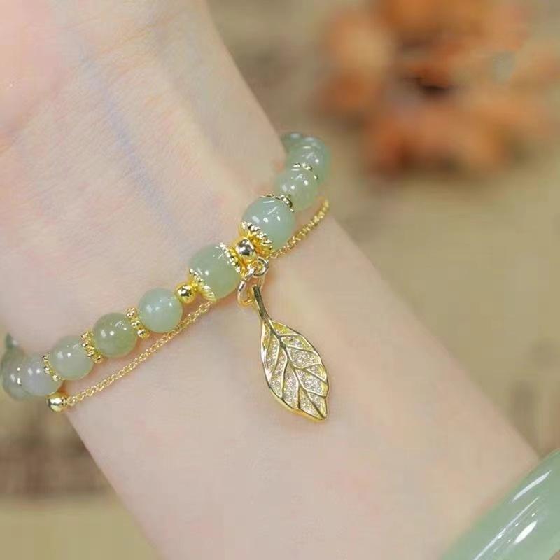 High-end Ladies' Bracelet, Exquisite Golden Leaf Wristband Double Chain Bracelet, Valentine's Day Gift