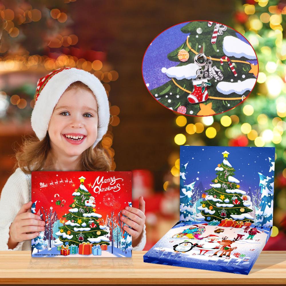 2025 Weihnachts-Adventskalender Geschenkbox Kreativer DIY Schneemann Weihnachtsmann Armband Countdown-Kalenderbox für Mädchen Neujahrsgeschenk