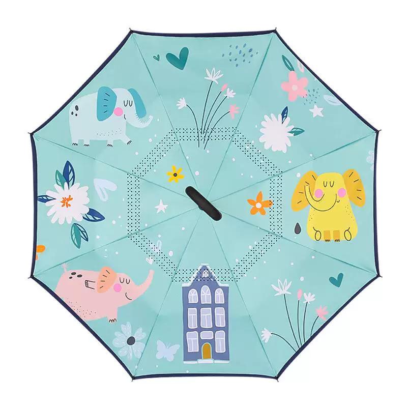 Umbrella, Reverse Umbrella, Double-Layer Hands-Free Long-Handled Children's Umbrella, Cute Cartoon Umbrella for Primary School Students, Rain or