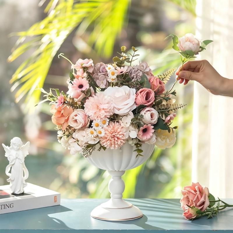 Decorative Iron Footed Flower Vessel with Fluted Bowl Compote Vase for Small Displays and Arrangements