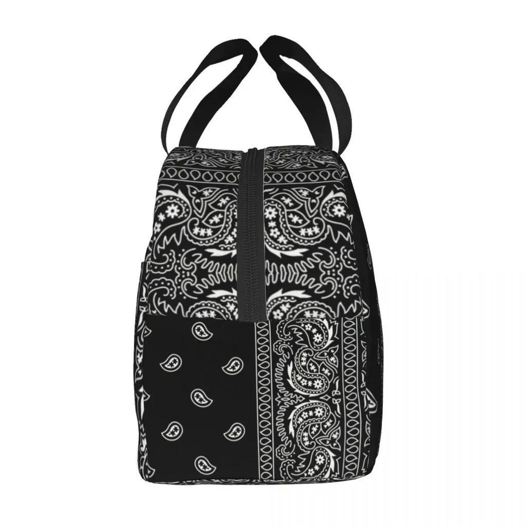 Schwarzweiß Paisley Chicano Bandana Stil Tragbare Lunchbox Damen Wasserdicht Kühler Thermisch Lebensmittel Isoliert Lunchtasche Schule