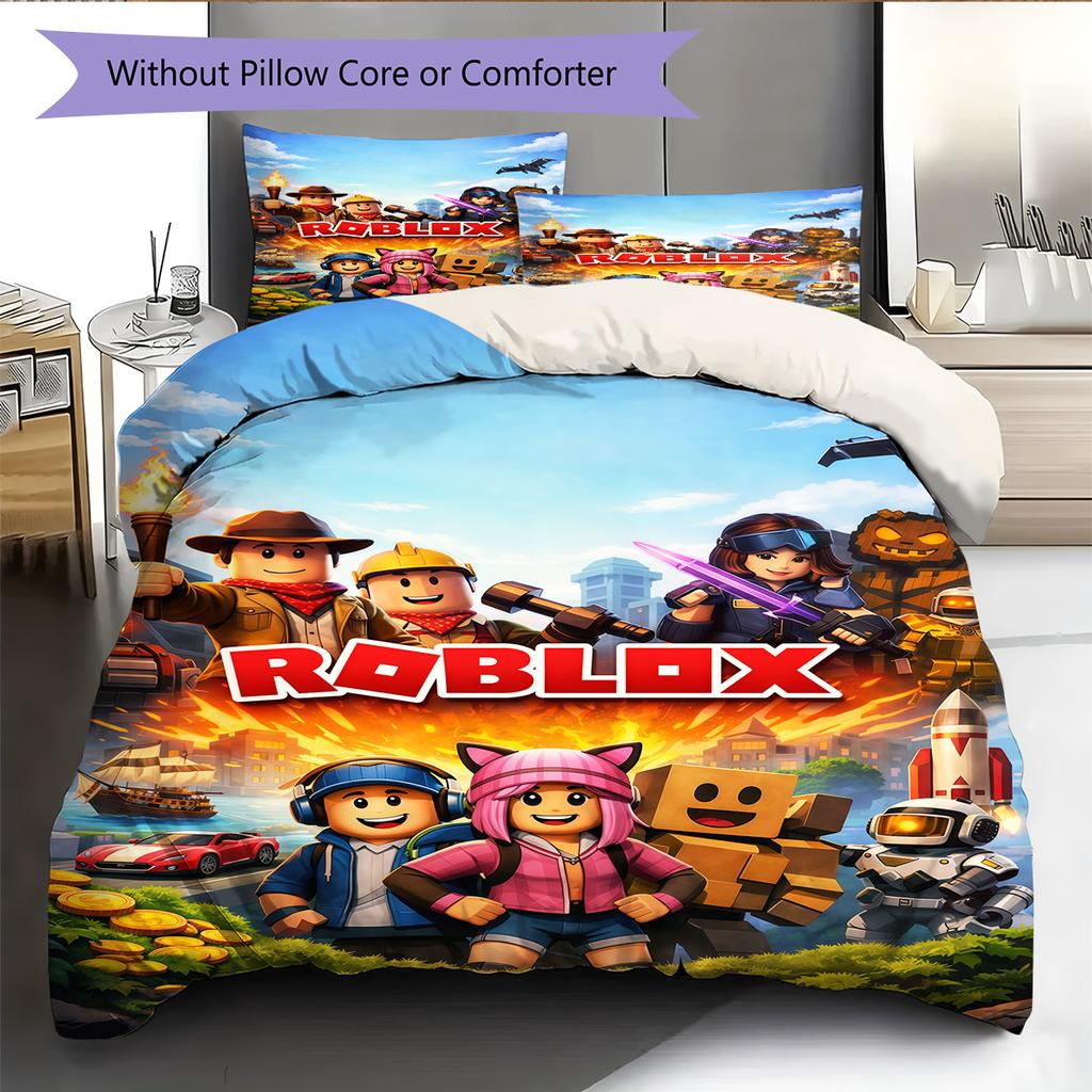 Poster Roblox, Set Piumone Copripiumone Federe Biancheria da Letto con Fantasia, Decorazione per la Casa, Regalo di Compleanno (1 * copripiumino + 2 * federa, senza nucleo)