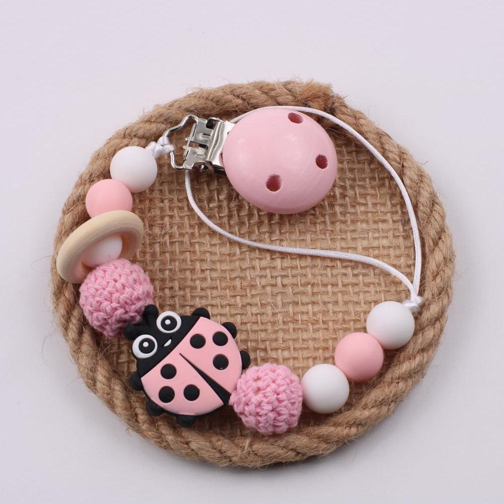 Baby Pacifier Holder Chain, Insect-shaped Silicone Teether Clips, Drop Prevention Soother Leash with Chewable Links for Newborns