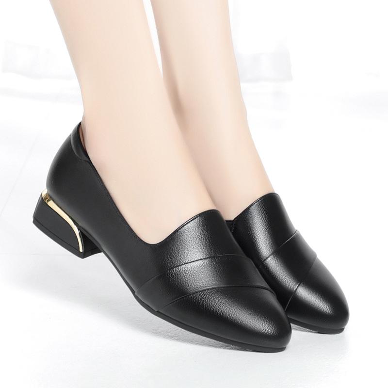 Size 35-41 Deep Mouth Women High Heels Shoes Genuine Leather Shoes Casual Women Pumps Ladies Office Work Shoes Low Heel Loafers