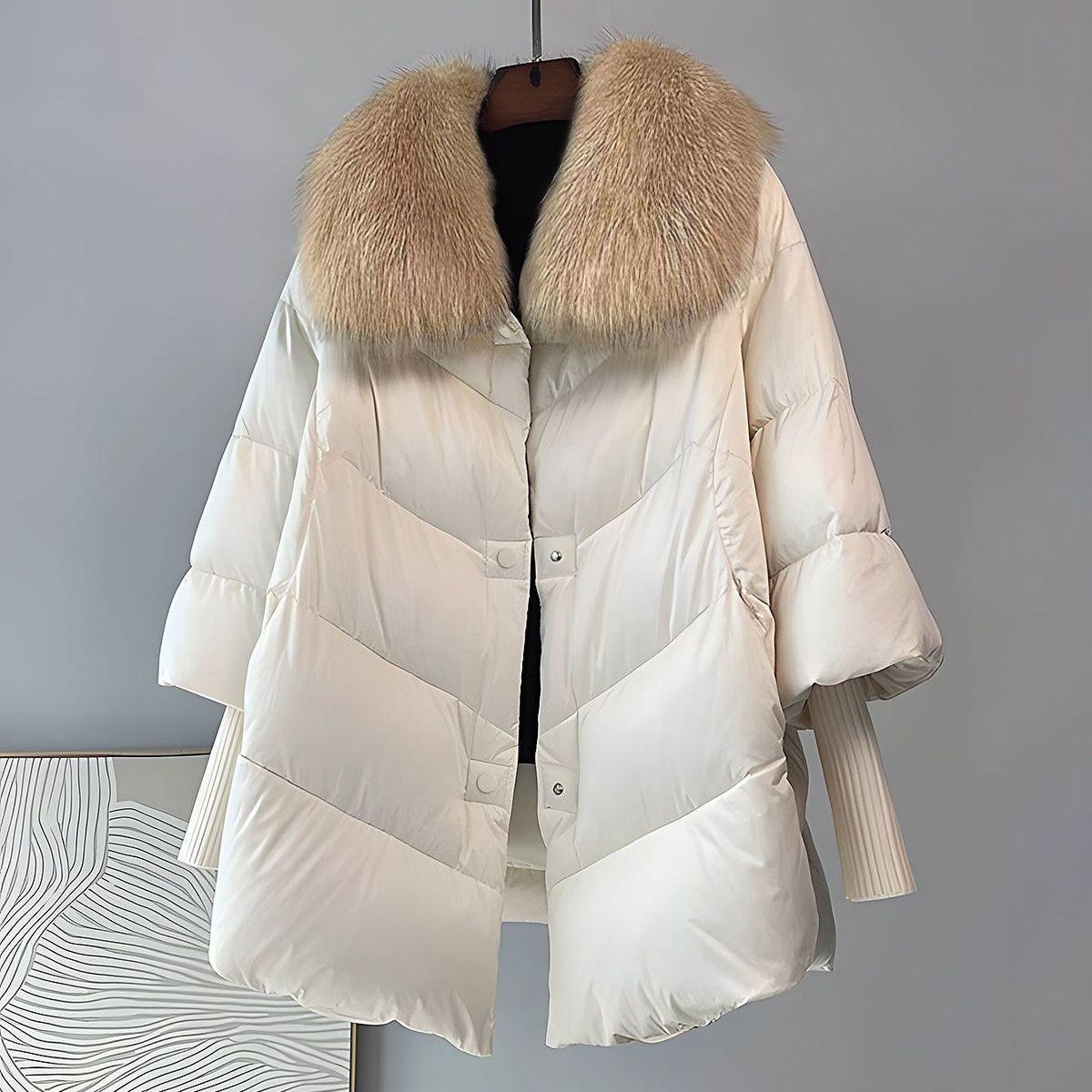 

Женская свободная верхняя одежда Модная пуховая куртка Пальто Женское зимнее пальто Куртка с пухом белой утки с большим шерстяным воротником Пальто L белый