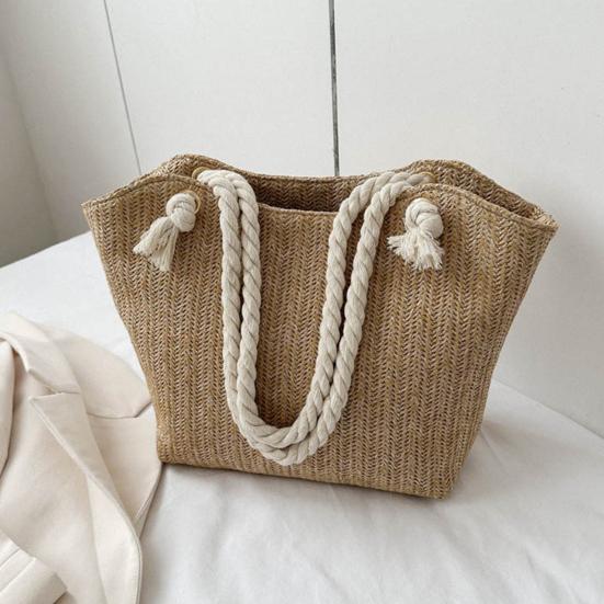 Women Straw Shoulder Bag Large Capacity Tote Bag Zipper Closure Casual Beach Bag for Daily Outings Travel Vacation Work