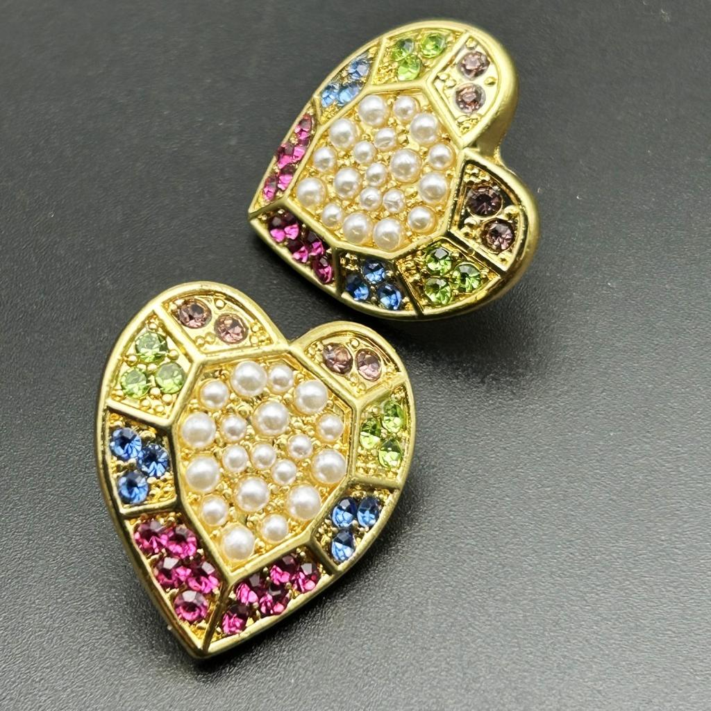 Vintage Multi-Color Colored Diamond Love Earrings Silver Needle Electroplating Real Gold Fashion Marking Love Stud Earrings With Diamonds