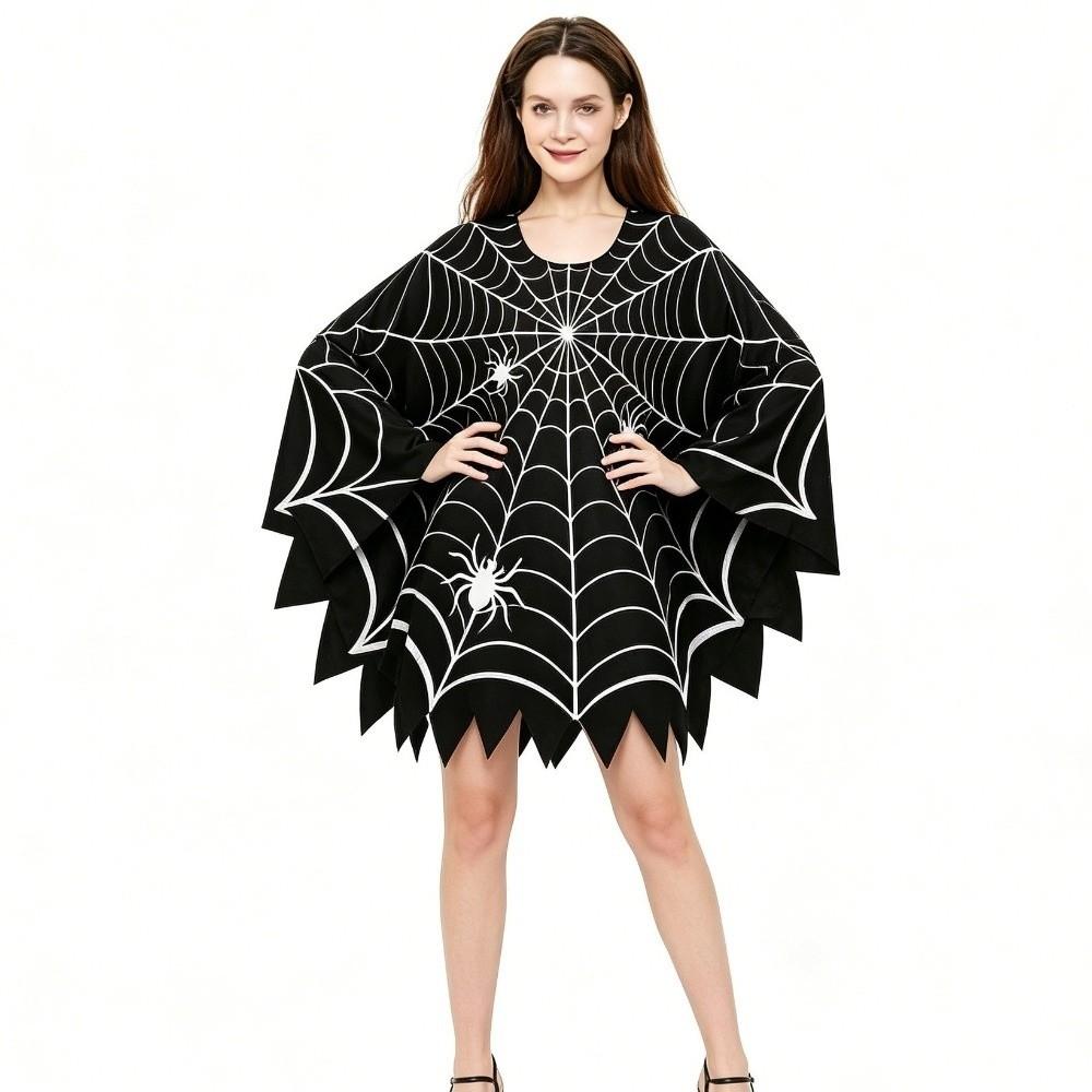 Black Shawl Halloween Spider Web Cloak Scary Poncho Cape Cosplay Party Costume  Halloween Costume