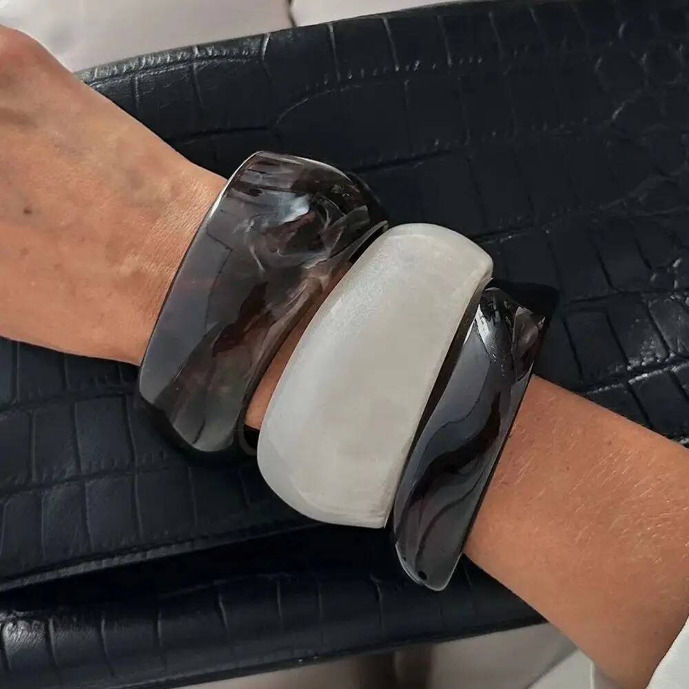 Ingemark Vintage Irregular Resin Acrylic Wide Bracelet Women New Fashion Geometric Stackable Chunky Bangle Bracelet Jewelry New