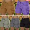 Women'S Cargo Shorts Loose Solid Color Mini Pant Summer Beach Shorts Buttons Short Pants Trousers