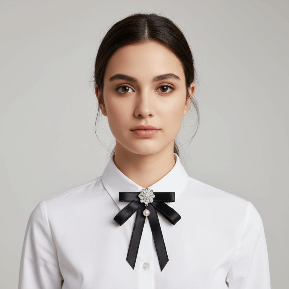 Pearl Black Ribbon Pin Solid Color Funerals Memorial Pin Simple Black Bow Necktie  Girl