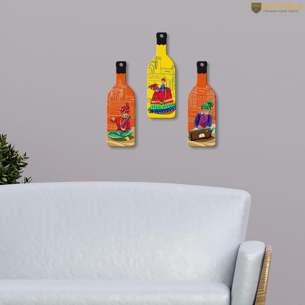 Rajashtani Music Culture Wooden Wall Hanging For Home Décor, Multicolor