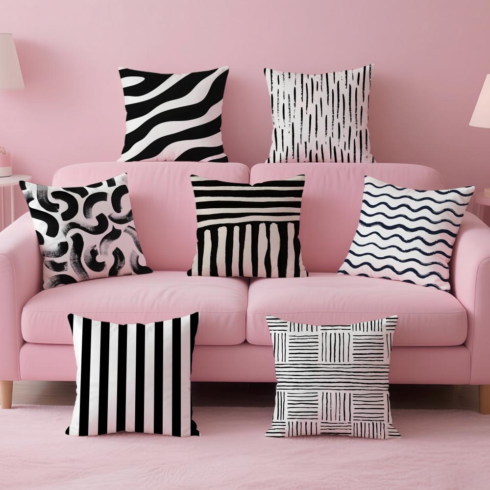 Black and White Striped Geometric Rectangle Cushion Cover Pillow Case Soft Skin Friendly Fabric Concealed Zipper
