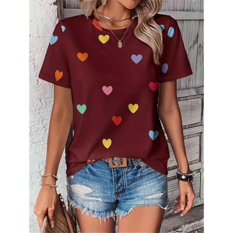 Heart Love Graphics T-Shirts Floral 3D Print Women's Casual Short Sleeves O-Neck T Shirt Y2k Harajuku Tees Tops