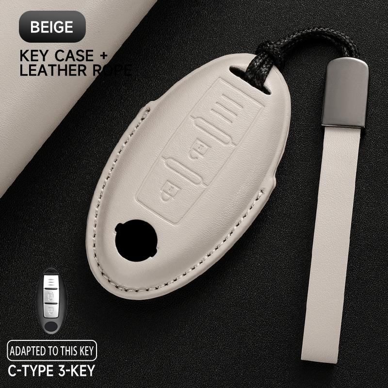 Schlüsseletui aus echtem Leder für Nissan Qashqai 2022 J12, Ariya, Altima, Teana, Juke, X-Trail (Schutzset)