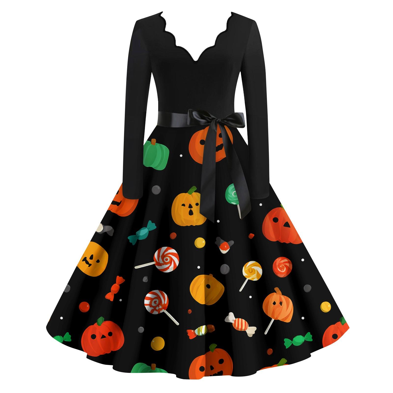 

Женские модные платья с волнистым краем, V-образным вырезом, повседневные, облегающие, с принтом на Хэллоуин, с длинным рукавом XL зелёный