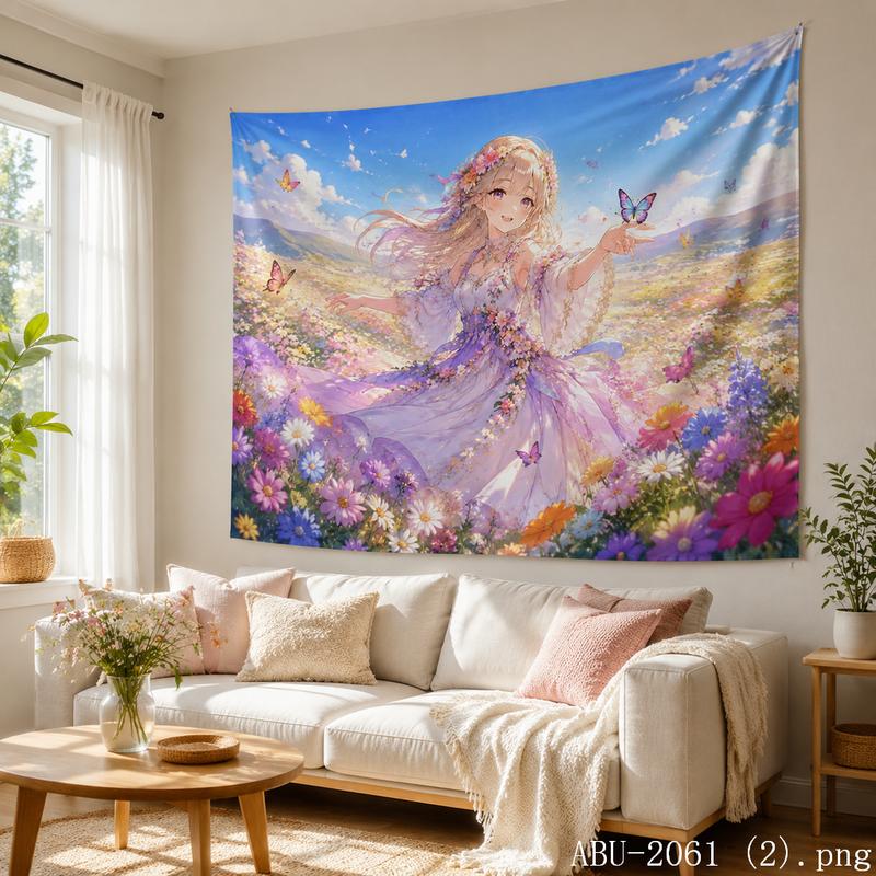 Pastel Galaxy Anime Girl Aesthetic Tapestry Soft Dreamy Starry Cartoon Wall Hanging Teen Dorm Bedroom Otaku Home Wall Decor