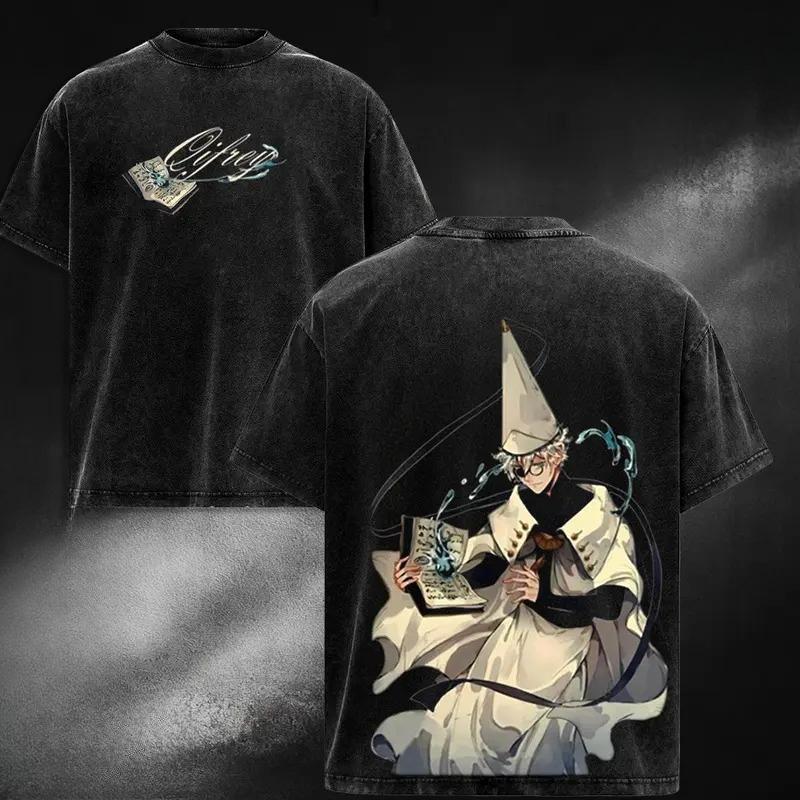 Anime Witch Hat Atelier Qifrey Graphic T Shirt Men Women Clothing Casual Cotton Tshirt Vintage Washed T-shirt Harajuku Male Tops S