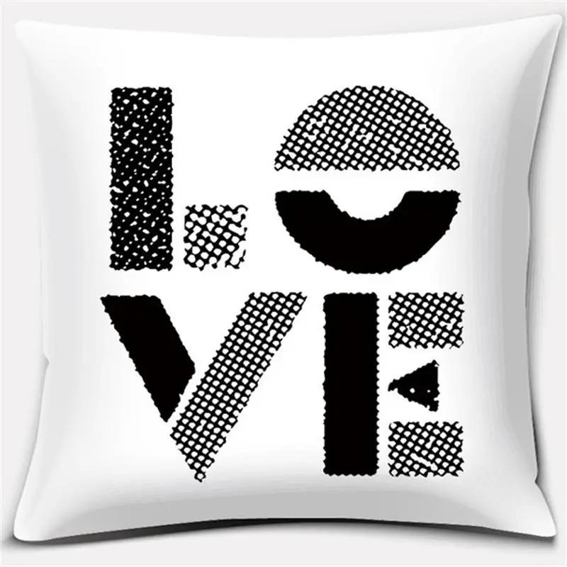 Black and White English Sentence Series Printed Square Home Decor Pillow Cover Car Sofa Cushion