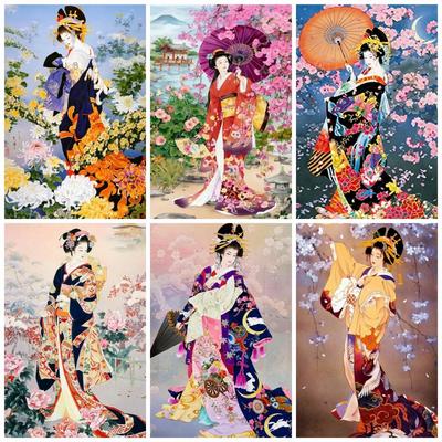 Diamond Art Painting Kits Japanese Woman 5D DIY Diamond Embroidery Portrait Rhinestones Full Mosaic Decor For Home