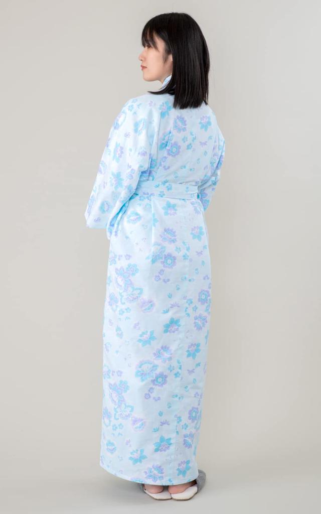 Aiai Gaze Fabricat în Include Potrivit pentru Yukata de damă în stil Ryokan, Culoare, Japonia, 100% Bumbac, Gaze cu strat dublu, Obi, (L, albastru)